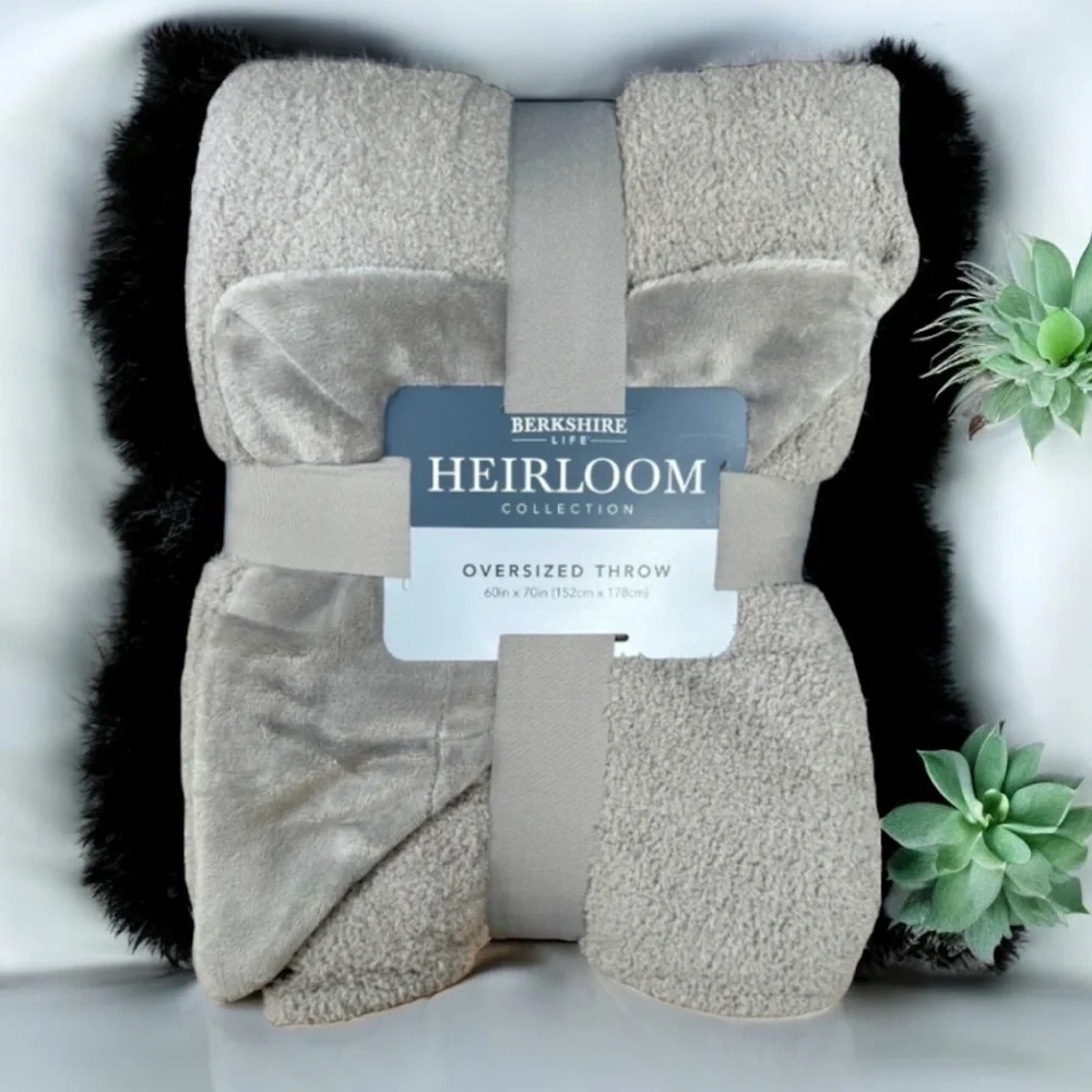 Berkshire Heirloom Collection Reversible Plush Oversized Throw in Grey 60”x70”